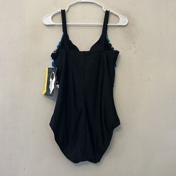 Beach Native black purple Slenderizing one piece bathing suit Size 10 New - Picture 2 of 11